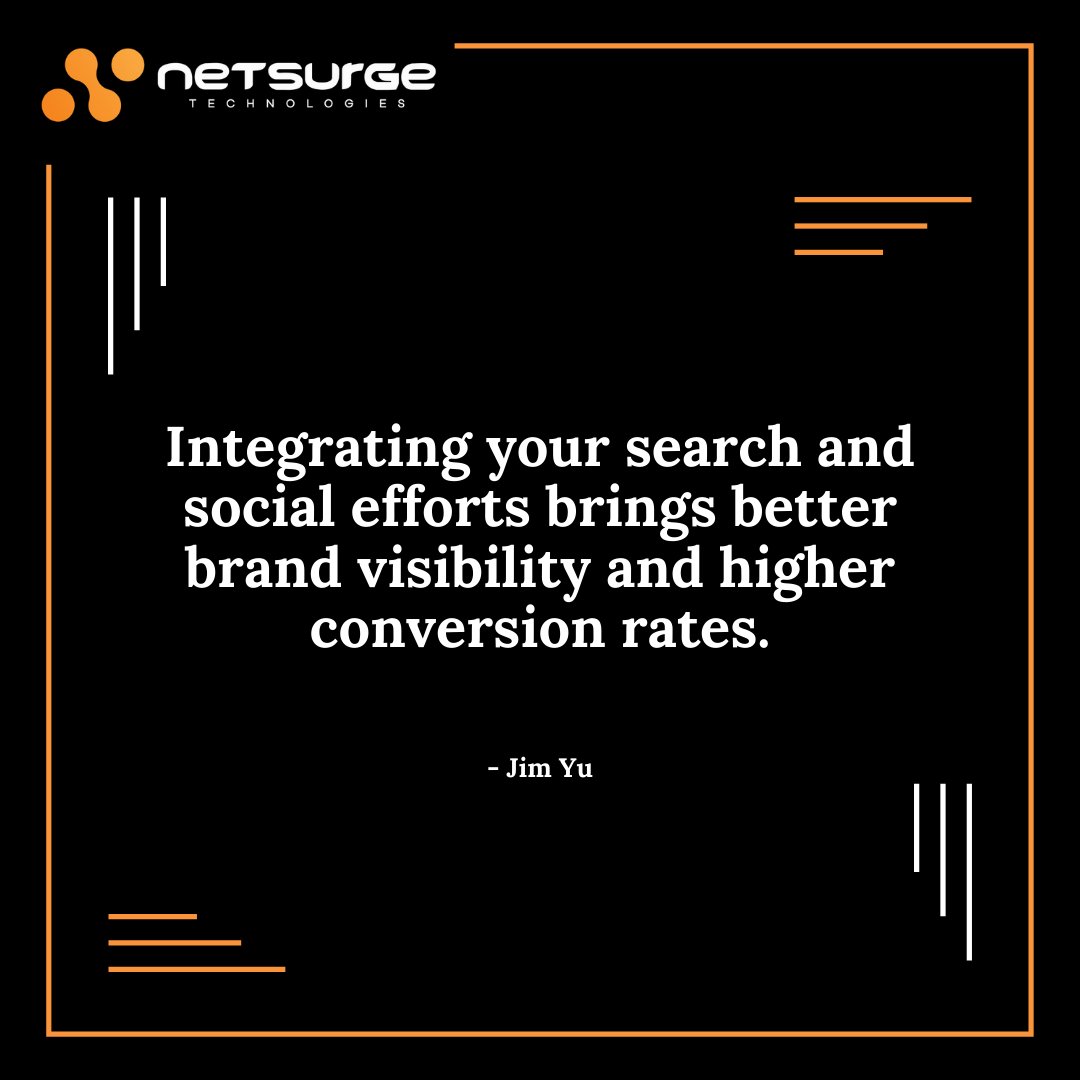 netsurgetech's tweet photo. "Integrating your search and social efforts brings better brand visibility and higher conversion rates."
.
.
.
#SEO #SMM #seoagency #digitalmarketing #followusformore #marketing #webtraffic #advertising #SEOPartner #followusnow #SEM #SEOServicesCompany #Google #followus #DFYSEO https://t.co/lpUh5f3z3o