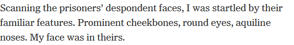 Also note here that like Amelia Pang in the NYT, these people can’t help but bring up the phrenology “full checks, slender noses /Prominent cheekbones, round eyes, aquiline noses” Emphasize that they don’t look like those Chinese with the slit eyes and sallow cheeks, right? 10/