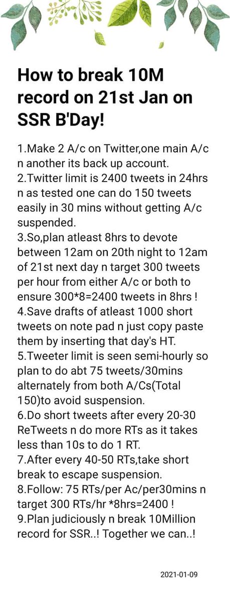 PrasadPai4's tweet photo. All #Warriors4SSR Unite! n Get ready to break 10Million record of Twitter on 21st Jan for our #SushantSinghRajput on His Birthday! This will be a Gift to Him from u for this great #Revolution4SSR ! Friends plz join Twitter n follow
#Love4SSR
#paioffical https://t.co/AyHx6m92gf