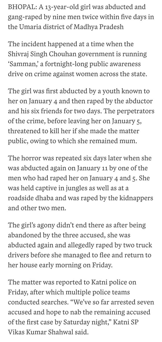 jigneshmevani80's tweet photo. TW: Extremely disturbing news!! @ChouhanShivraj if your govt is done going behind harmless comedians, please focus on issues that actually MATTER. How could this happen to any girl, let alone a 13 year old?? PUNISH THESE PREDATORS.
@DGP_MP #MPHorror https://t.co/ZDQeJTE0O9