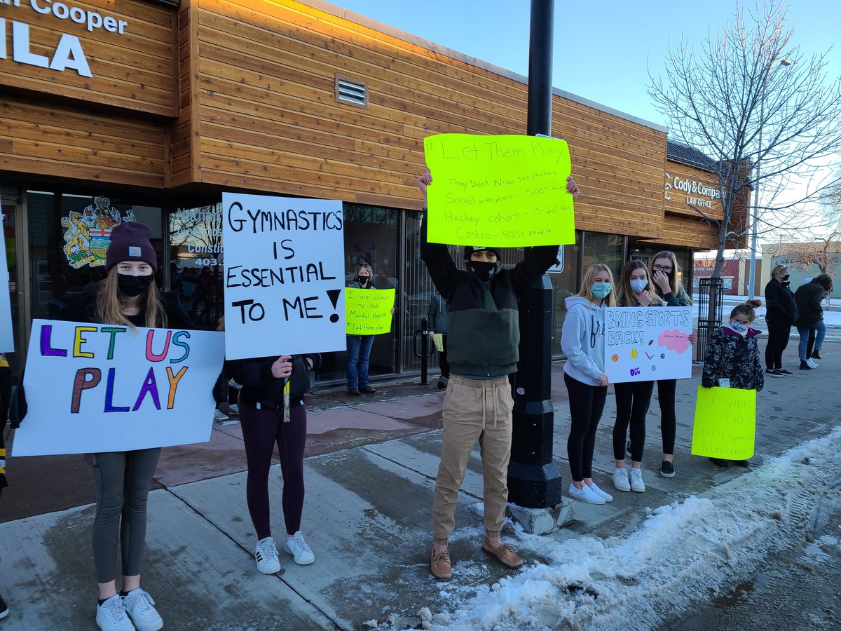 So proud of these kids today. Showed up and rallied in front of our MLA office to say Let Us Play if you sit and say nothing, nothing will change. See what you want and then go and be the change. #oldsathletes #letthemplay #JasonKenney #nathancooper