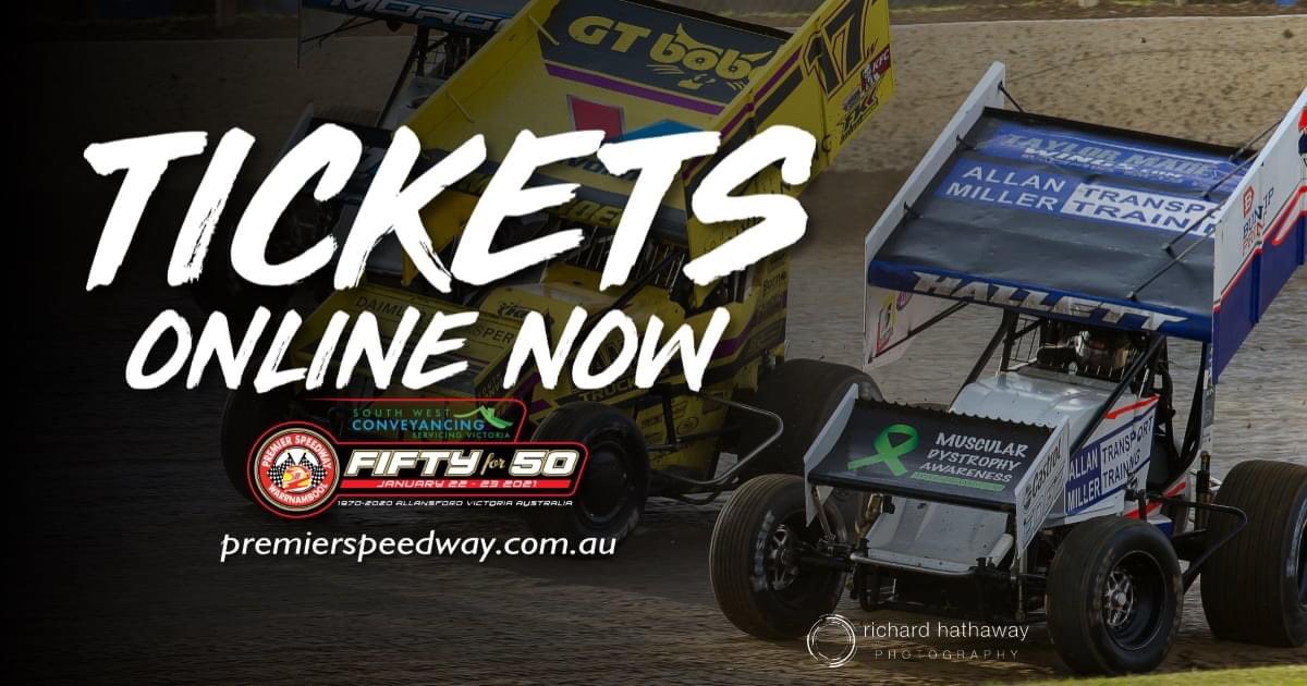 SungoldStadium's tweet image. Tickets Available for Fifty for 50 Weekend – 57 Cars!

Ticket Sales remain strong with Saturday night proving popular as a field of 57 prepares for the South West Conveyancing Fifty for 50 Weekend at Sungold Stadium, Premier Speedway, Warrnambool. @SWConveyancing