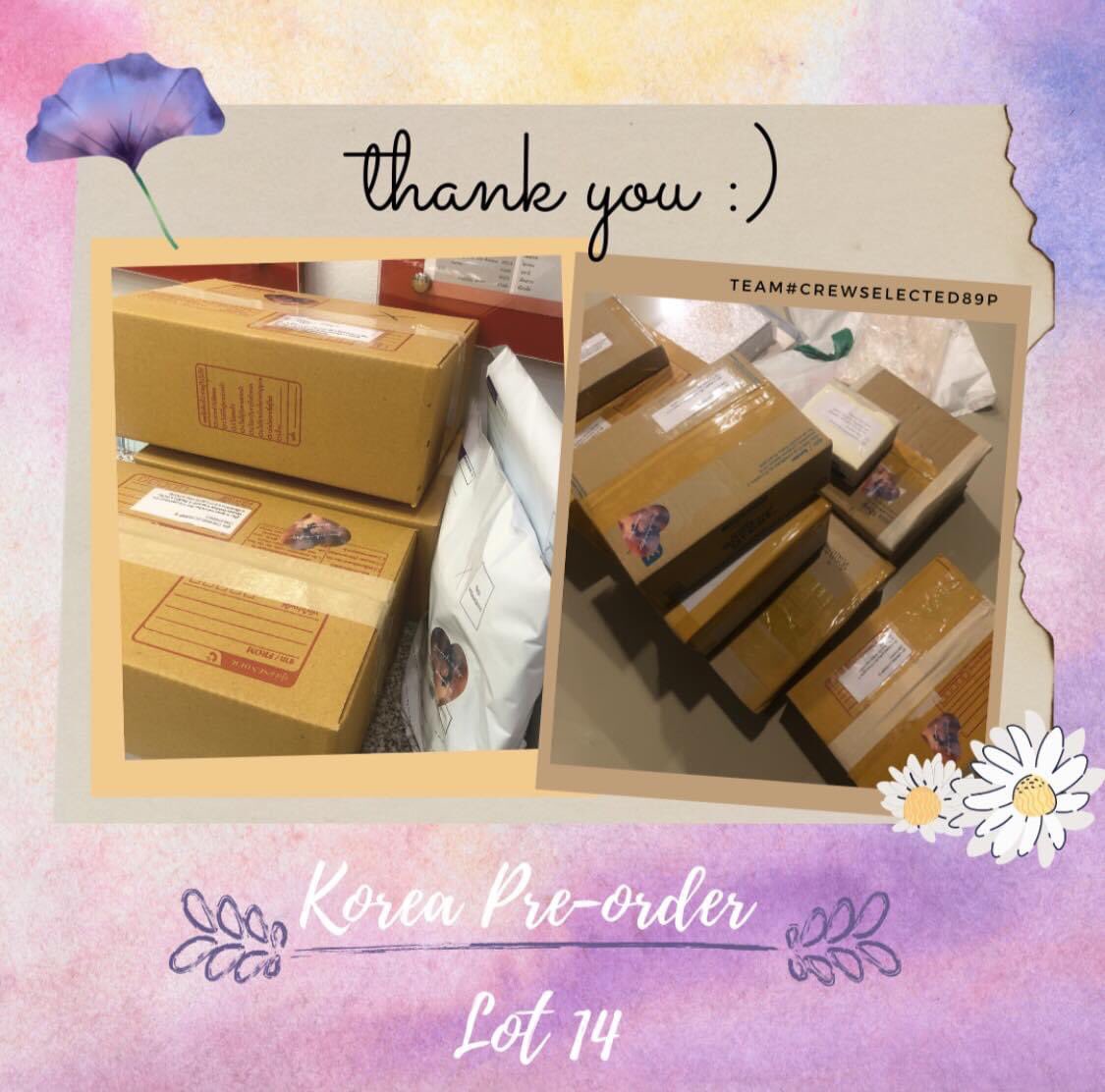 crewselected89p's tweet photo. Korea Pre-order Lot 14 🌼💕 จัดส่งให้ลูกค้าเรียบร้อยแล้วนะคะ อีกสักครู่ทีมจะแจ้งแทรกกิ้งกับลูกค้าในล็อตไปตามลำดับค่า ใครได้รับแล้ว ฟีดแบค #รีวิวcreselected89p มานะคะขอบพระคุณลูกค้าทุกท่านที่ให้ความไว้วางใจ team #crewselected89p. มากๆค่ะ 🌻💜🍑 #พรีออเดอร์เกาหลี https://t.co/MNy5g1cAP9
