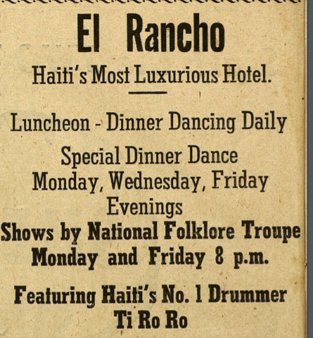 And let's not forget,  #TiRoRo at the  #ElRancho - THAT was really the place to be (like the  @HotelOloffson on a Thurs night!). If the Troupe folklorique was performing - then you know who was also performing there -  @RAMHaiti's mom Emerante de Pradines!  #Booked)