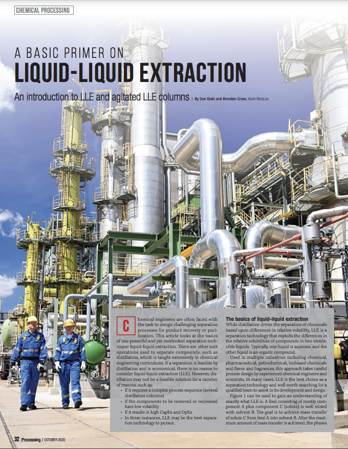 KochModular's tweet photo. #ChemicalEngineers are often faced w the task to design challenging separation processes for product recovery or purification. An intro to #LLE by Donald Glatz & Brendan Cross @ProcessingMag. https://t.co/bwznpf7mmG
#engineeredsmarter #technology #TechTuesday https://t.co/hhzsVOgabm