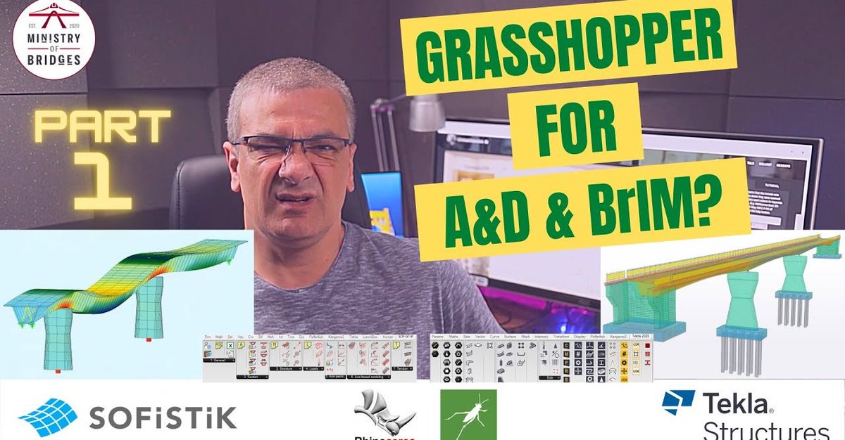 Tekla's tweet photo. Check out this presentation and demo from the "MoB" of a Sofistik - Rhino-Grasshopper - Tekla Structures Bridge Workflow. #teklastructures #sofistik #RhinoGrasshopper #wow https://t.co/8P0T4mJLRI https://t.co/XN7A7otdAL