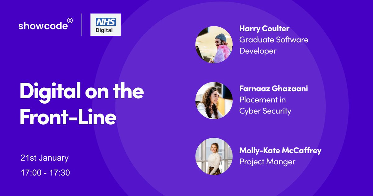 ShowXTeam's tweet photo. This Thursday we'll host the first of our @Show__Code  sponsor spotlight sessions as we speak to some @NHSDigital trainees about life as a techie at the NHS💻

Register for the half-an-hour webinar here https://t.co/jhCvcW9aIs 

#Webinar #Grads https://t.co/IkHAhi1eSJ