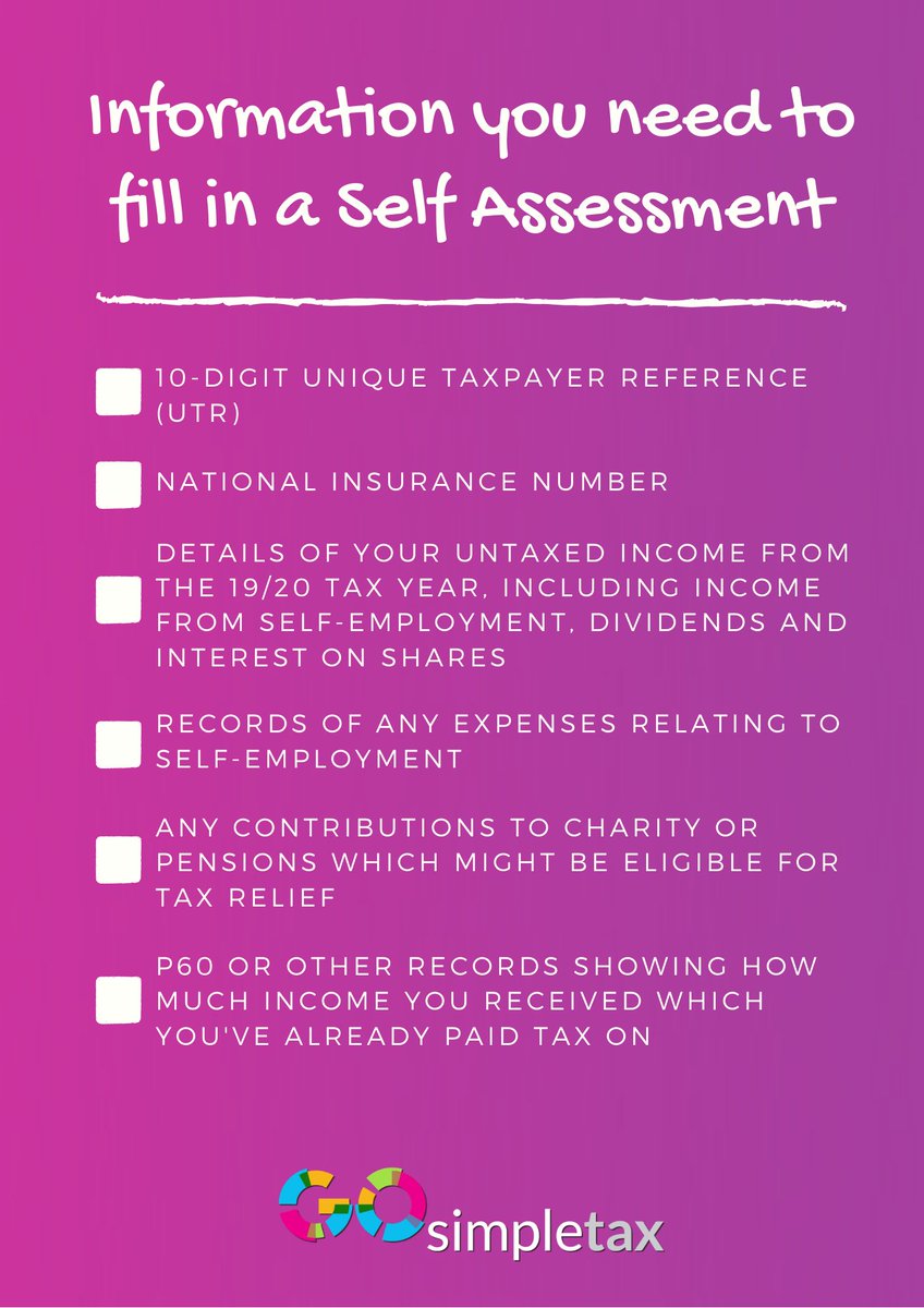 GoSimpleTax's tweet photo. Have you got everything to hand that you need in order to complete your 2019/20 tax return? Check out our handy checklist 👇 

#tax https://t.co/CkBYplk0LO