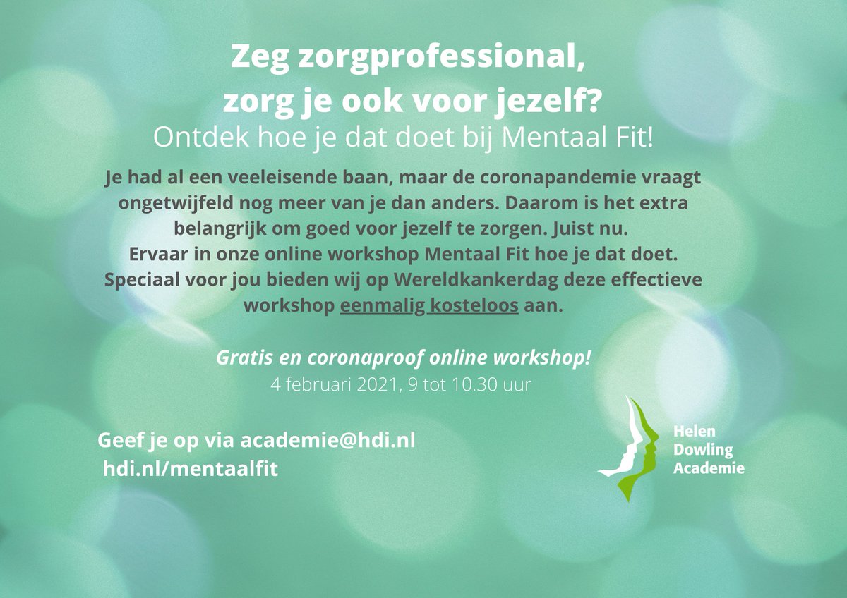 HDI_nl's tweet photo. Lieve zorgprofessional, wat wordt er veel van jou gevraagd in deze coronapandemie. Daarom hebben wij een speciaal cadeautje voor jou! 👇🎁

#mentaalfit #zorgprofessionals #onlineworkshop https://t.co/4lRVvmo3Bv