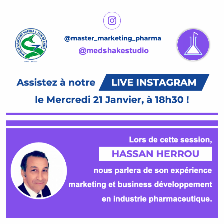 MarketPharmaPXI's tweet photo. 📅Le 6ème LIVE INSTAGRAM de la série « Parlons peu, parlons Pharma » aura lieu ce mercredi 21 janvier à 18h30.
Hassan Herrou nous parlera de son expérience dans le #marketing et le #business #developpement en industrie pharmaceutique
👉RDV ici : https://t.co/PBCP9UnvDh
#MMPTS https://t.co/yl3Bnc9exn