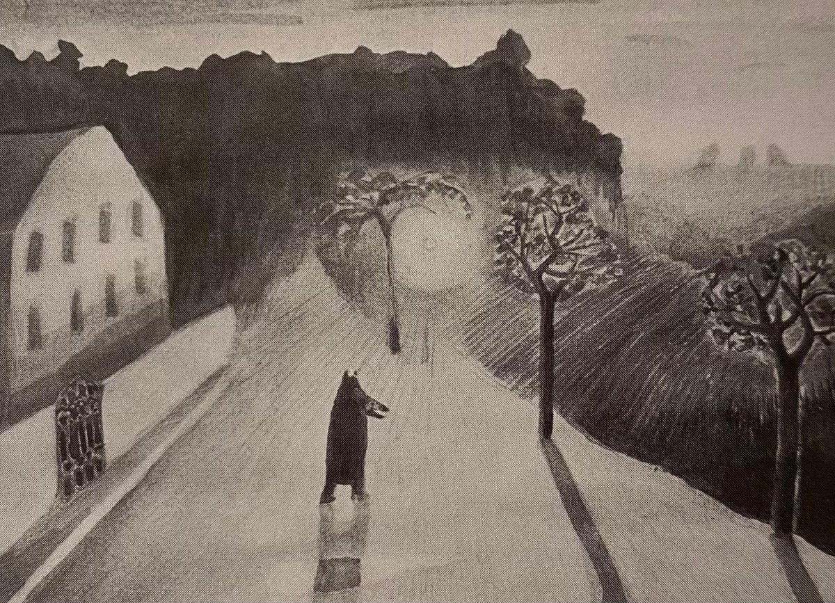 7/16 This stunning (printed copy of a) black & white watercolour of a far more sinister moomin-like character was one of a series of Tove’s watercolours from the 1930s & ‘40s which included him...