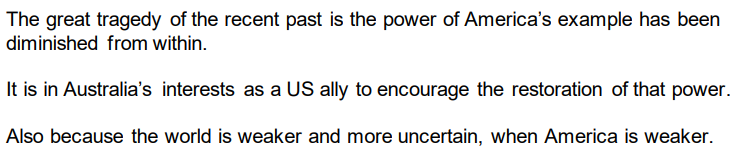 Thread. Opposition Leader Anthony Albanese  @AlboMP is giving a pretty interesting speech tomorrow on the US-Australia alliance. He'll open with a blunt assessment of the events of Jan 6. He says US democracy has "shown its resilience" but "America came close to the brink" 1/