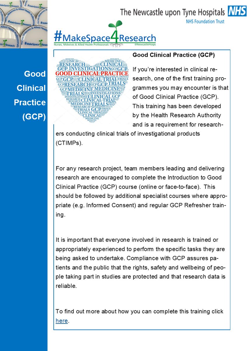NUTH_NMAHPRes's tweet photo. If you are involved or wanting to get involved in the delivery of research, completing the Good Clinical Practice training is a must. Click here for more info and courses provided by @NIHRcommunity
https://t.co/q1dAsSG1FH
Make this YOUR #ResearchResolution
@NewcastleHosps https://t.co/JmxzVeoVgD