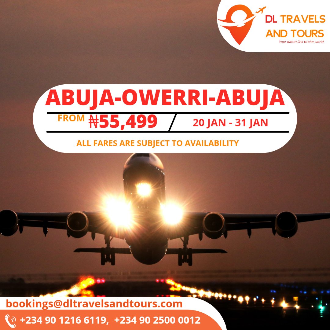 DirectLinkTrav1's tweet photo. Amazing discounted prices for you to travel to your destinations...
#DLTRAVELSANDTOURS #AbujaTwitterCommunity #travelandtour #localflight #travels #airlines #airports #travel https://t.co/cm2gttSn1g