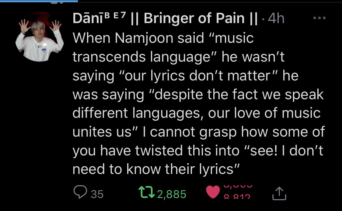 im fr tired. oomfs pls help me @ those jumping in without context:1. no one said “memorize all lyrics line-by-line” or “learn the language” 2. this is a general point about people REFUSING to read lyrics and telling others they don’t have to as well.that’s it