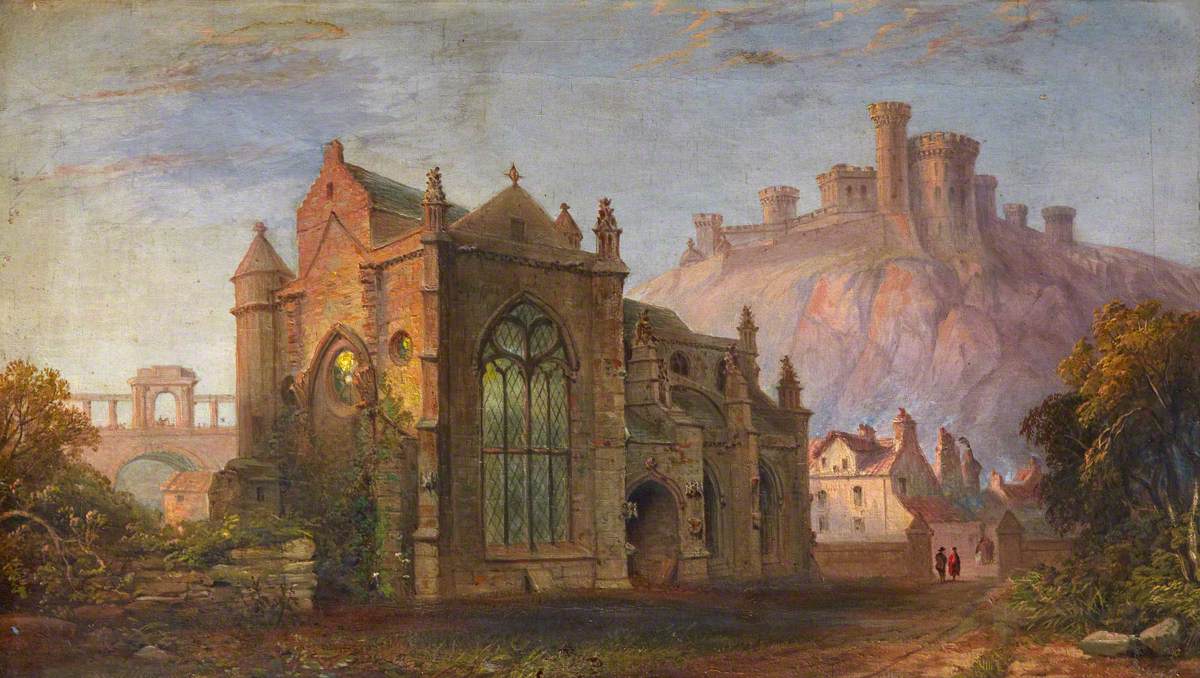 I love this atmospheric 19th century oil painting, which shows the light catching the windows of Mary's chapel.