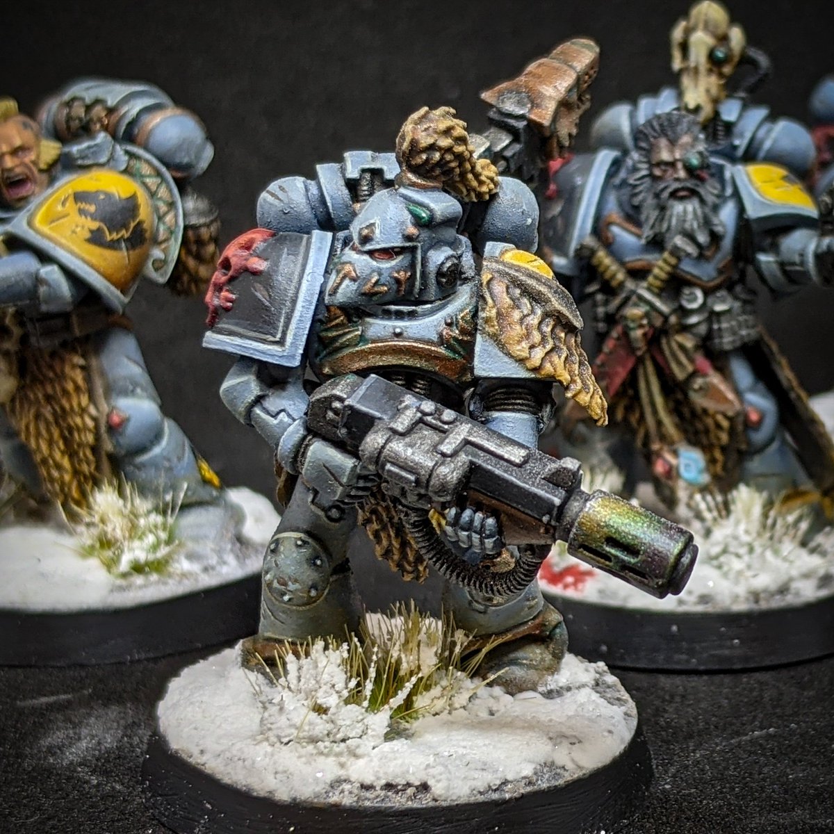 The2PsPodcast's tweet photo. Bored of space wolves yet?! 
No?
Great cos I've got two more squads of #greyhunters done. 😁
Only 16more to go and that's the grey hunters for my company done.
Enjoy. #warmongers #warhammercommunity https://t.co/cVyf4SpH2e