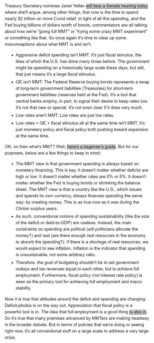 THAT'S NOT MMT

In today's @Markets newsletter, I wrote a very simple guide to what is and isn't MMT, since lots of people are very confused on the subject and abusing the term. 

Share with anyone who is confused! 

bloomberg.com/account/newsle…