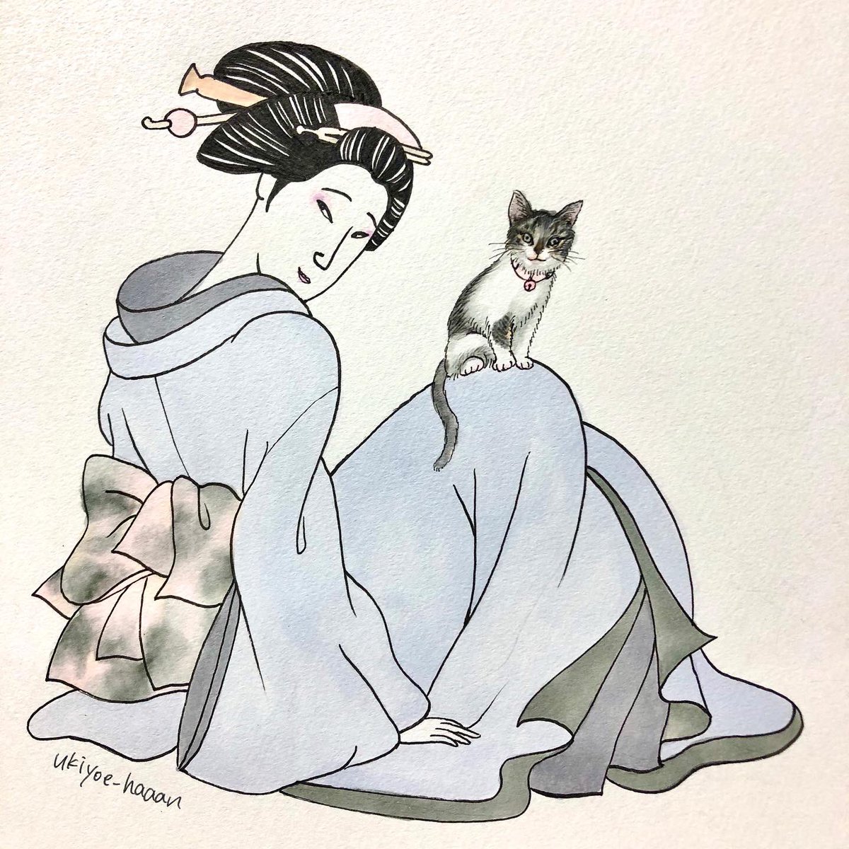 浮世絵はん 猫 浮世絵 Ukiyoe 手描きイラスト 浮世絵はん 猫 浮世絵 Ukiyoe 手描きイラスト