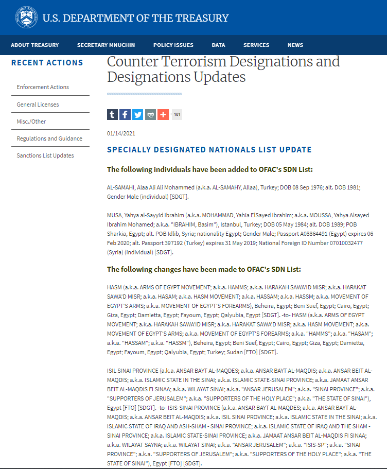 Oded121351's tweet photo. #Egypt- seemingly small but quite significant update made to #US Counter Terrorism Designations: #Hasam (FTO & SDGT) is now indicated as located in #Turkey & #Sudan (along with all previous locations in #Egypt)
https://t.co/SRQw5AkFkt https://t.co/pphLEdDZzV