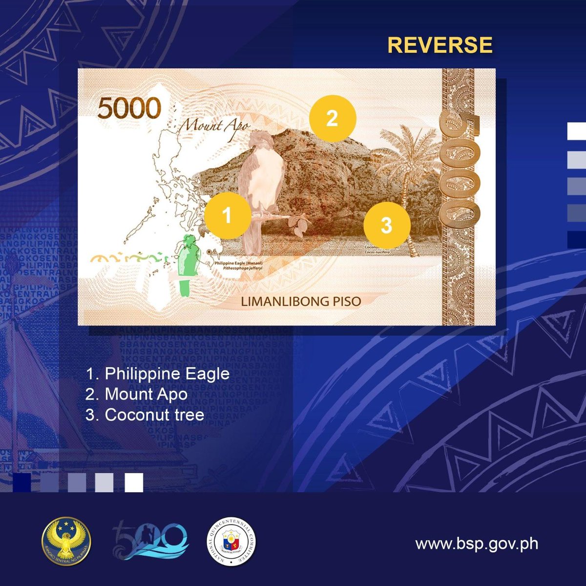 rapplerdotcom's tweet photo. LOOK: The Bangko Sentral ng Pilipinas, together with the National Quincentennial Committee, launched the 5000-Piso Lapu-Lapu Commemorative Banknote that features Lapu-Lapu, the battle of Mactan, and the Karaoka, the warship used by Filipino ancestors. https://t.co/cmeF7Legja