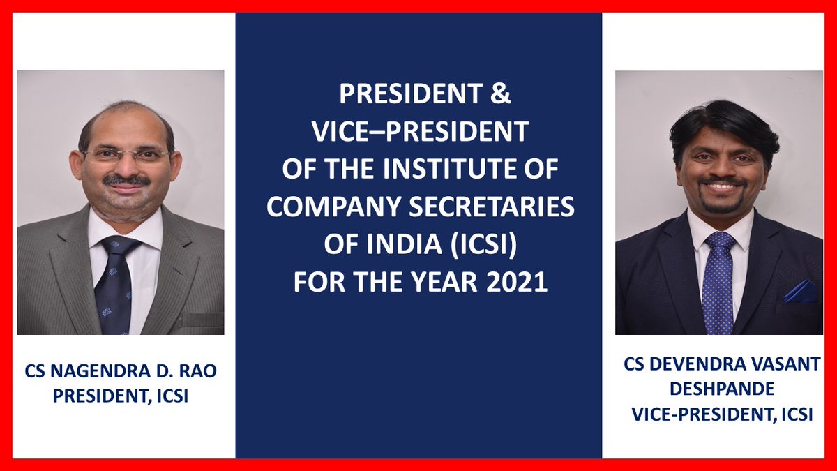 icsi_cs's tweet photo. #CS Nagendra D. Rao elected as President, #ICSI &amp; #CS Devendra Vasant Deshpande as Vice President, #ICSI for the year 2021 https://t.co/xg8ZPn5NeH