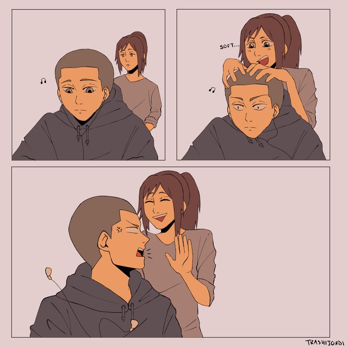 sasha likes to touch connie's head a lot because his hair is super soft 