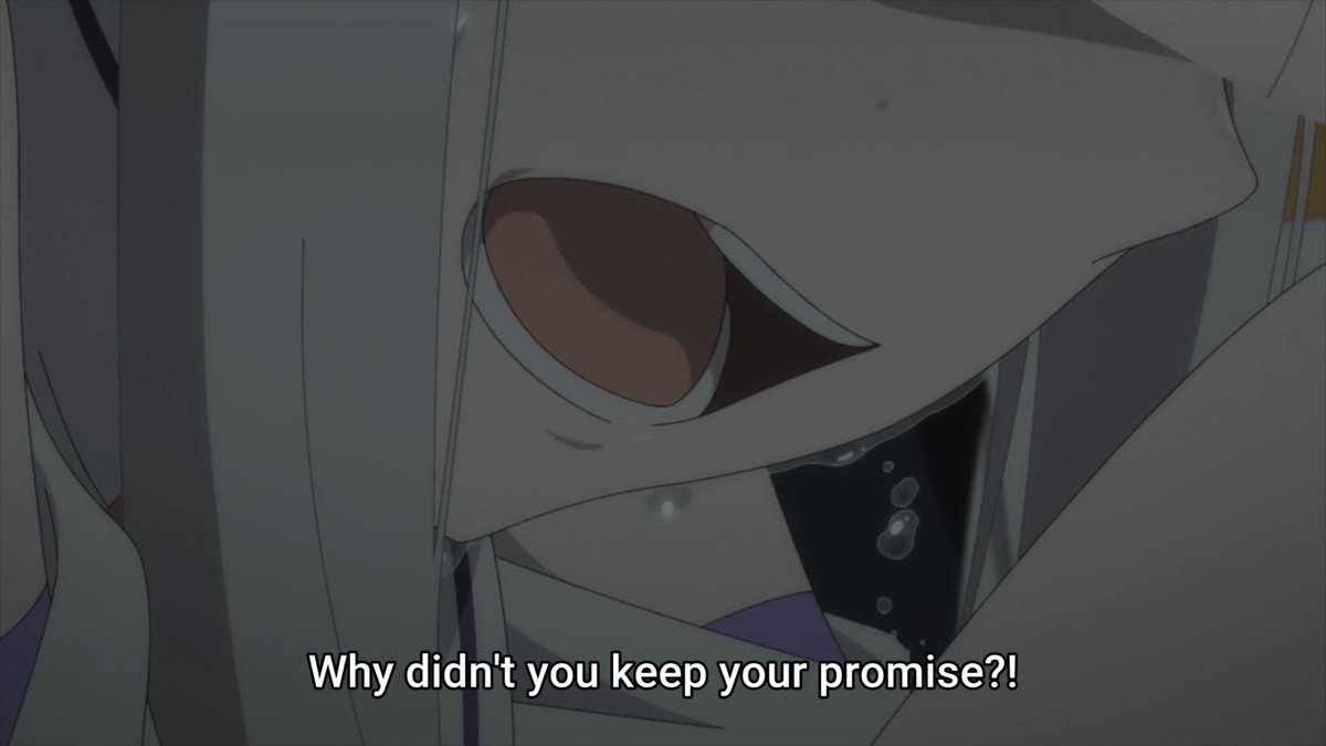 Subaru has found Emilia and Emilia is upset that at the fact that he didn’t get mad at him and that he didn’t keep his promise to stay with her