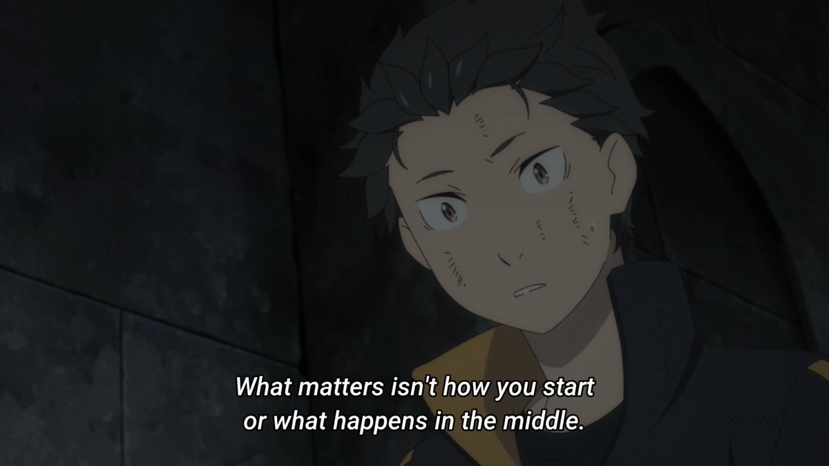 Subaru recalls the thing his mom told him and he’s saying that no matter what happens to her, he’s always going to love here but Emilia doesn’t believe him so Subaru has to prove it
