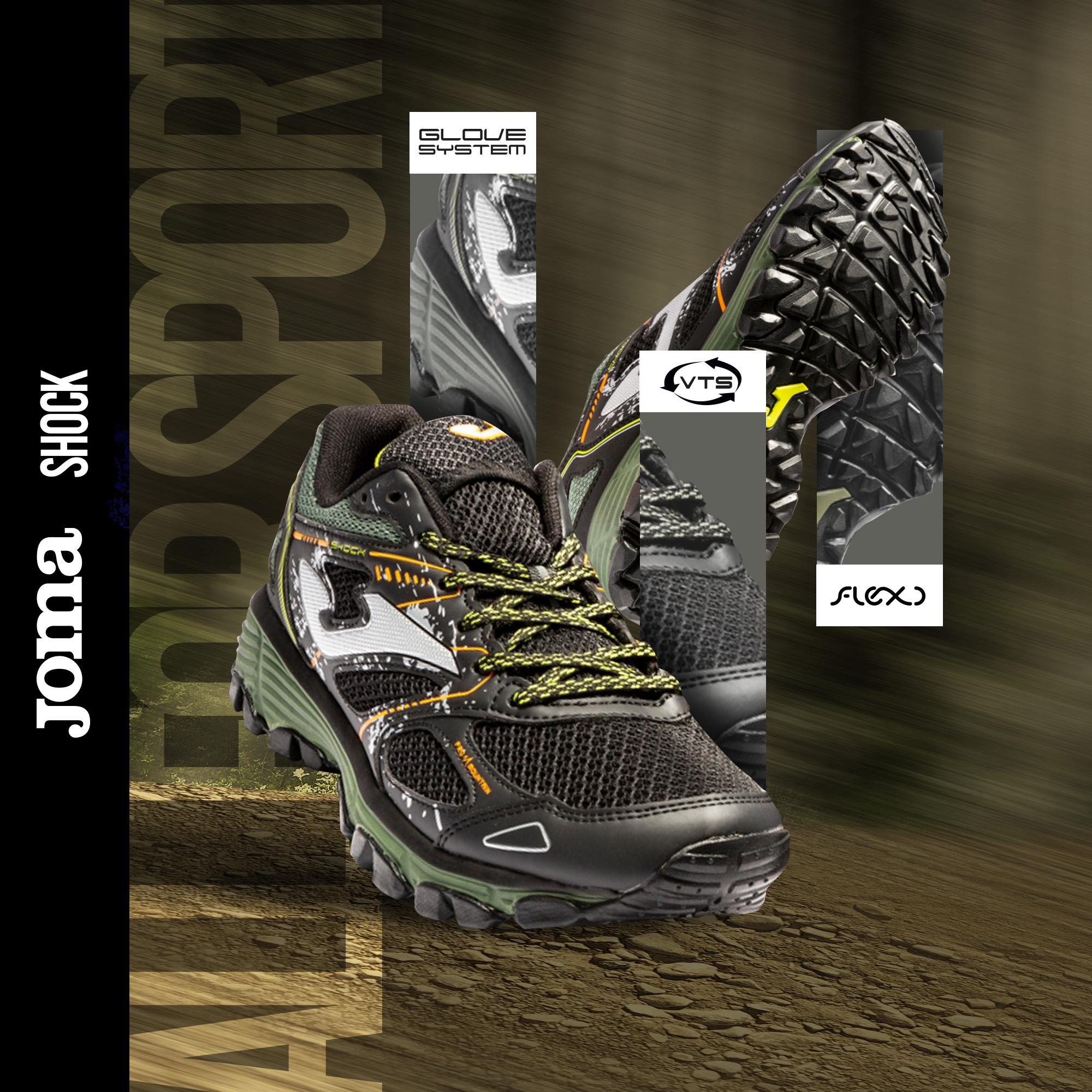 Joma Sport Ireland on Twitter: "The Joma Shock Trail Shoe: An abrasion-resistant rubber outsole comprising strategically placed studs to gain grip going up and down hill on rough mountain terrains. #JomaSportIRL #