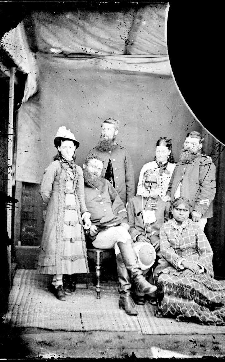 pathfinders_nsw's tweet photo. Here’s a mystery tracker from the late 19thC, pictured with others including an Aboriginal woman. The photo was found near Majors Creek in southern NSW &amp; may depict a local tracker. Any help identifying the tracker is appreciated. #TrackerHistory #Ozhist https://t.co/QM0LcUDyEW