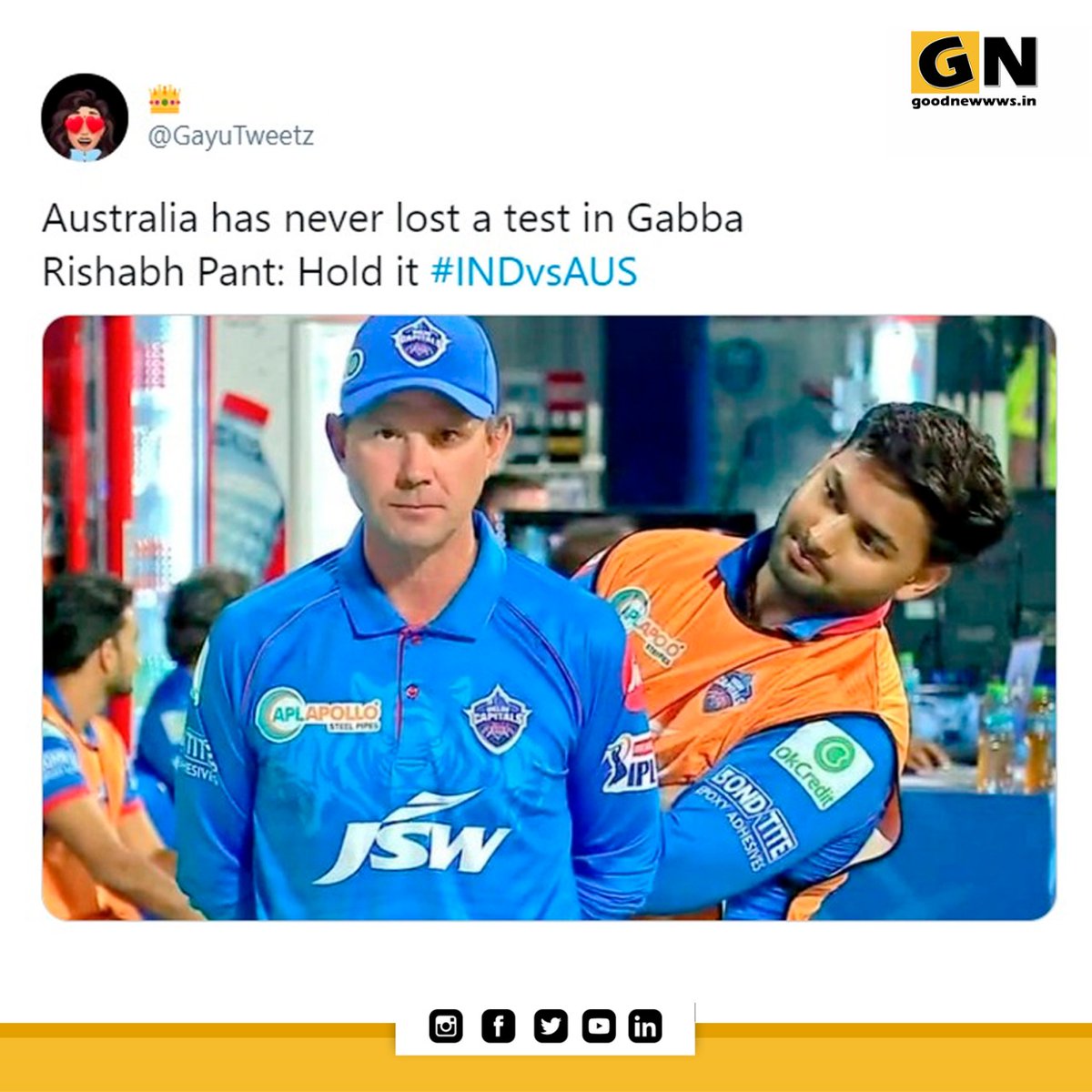 GoodNewwws's tweet photo. Rishabh Pant: Ab bol ... ab bol naa....
#indiawins #WeWin #RishabPant #timpaine #IndiavsAustralia #INDvsAUS #testmatch #GabbaTest #goodnewwws #GoodNews #hashntagmedia #hntm #MEMES #memesdaily #memestoday #RetweeetPlease https://t.co/p4YFQGH92F