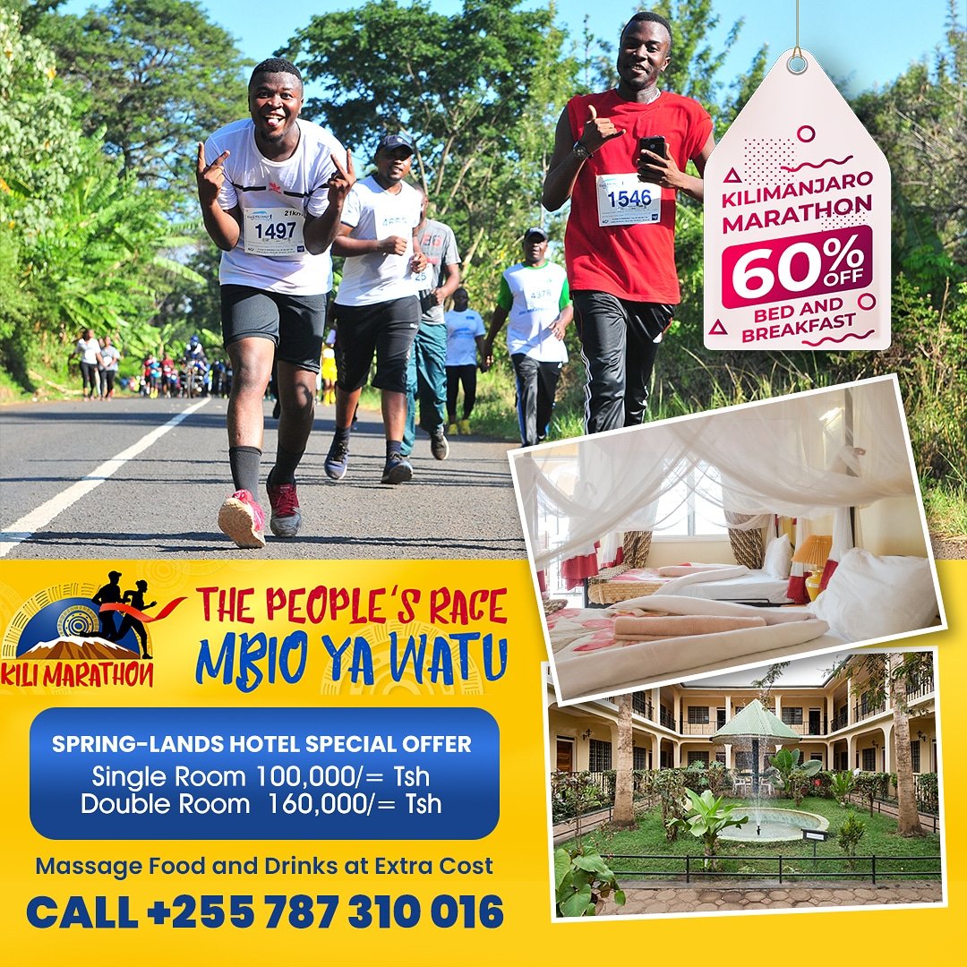 Zainabansell's tweet photo. Accommodation special offer. 
Foods, Drinks &amp; Massage at extra cost, swimming pool after a long run is free. Book today call us on +255 787 310 016
At only 100K per person single room and double room at 160k.
#kilimanjaro #springlandshotel #Kilimanjaromarathon #Zaratours https://t.co/OmAjzIZJUT