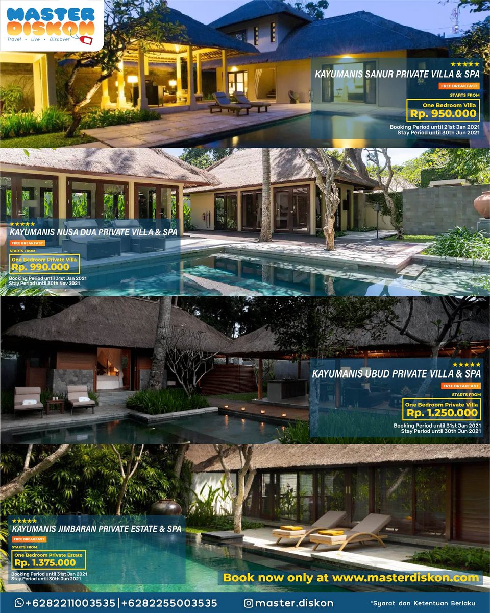 masterdiskonid's tweet photo. Ke #Bali nginep di #PrivateVilla mulai dari Rp 950.000 termasuk sarapan
Beli langsung di https://t.co/FdWJ4ljomp

#masterdiskon
#diskonliburan
#liburanmurah
#liburanhemat
#liburanmewah
#kayumanis
#jimbaran
#ubud
#nusadua
#sanur https://t.co/YyS1uCLHcQ