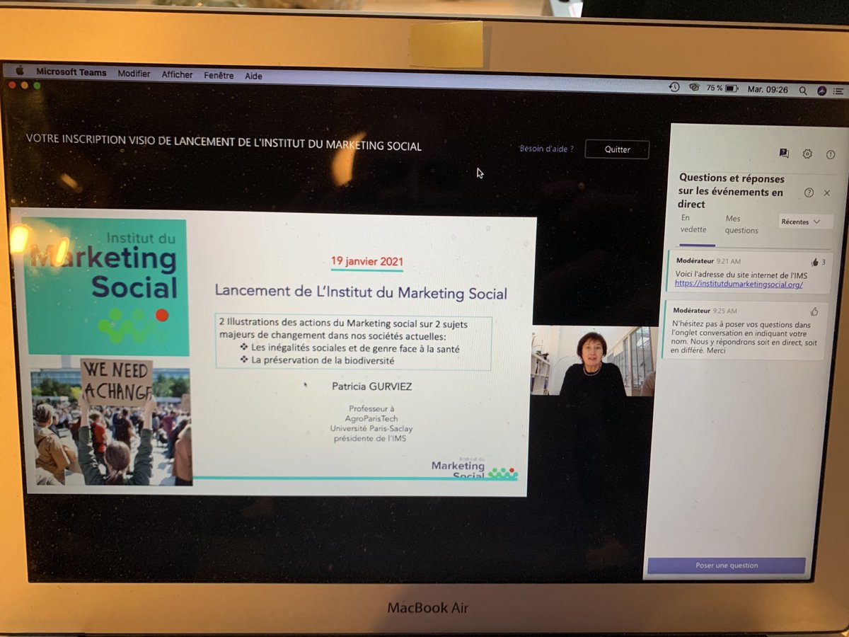 Bienvenue à notre webinaire de lancement! #MarketingSocial #InstitutMarketingSocial #Prévention #Empowerment ⁦<a href="/sandrineraffin/">Sandrine Raffin</a>⁩ <a href="/LaureMourre/">Marie-Laure MOURRE</a> <a href="/SilvyPAbr/">Silvy Auboiron</a> ⁦<a href="/sarleg/">sylvie arzelier</a>⁩ le site Internet de l’IMS est en ligne ▶️ institutdumarketingsocial.org 🙌🤩😊