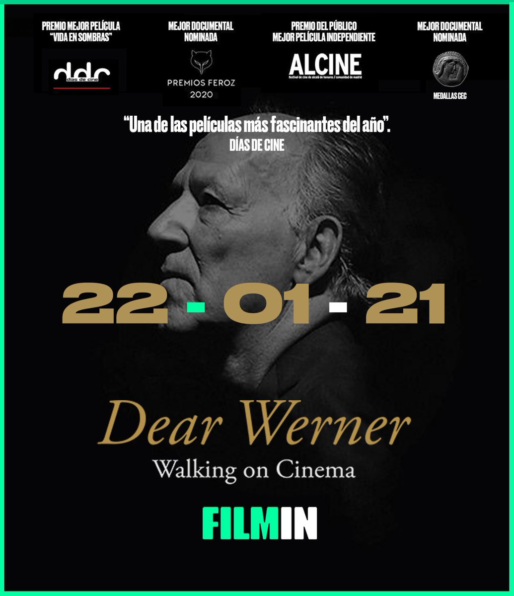 Este viernes llega a Filmin un ciclo del maestro Werner Herzog. 

Lo acompaña la arrebatadora carta de amor que le dedica el cineasta Pablo Maqueda. Muchísimas ganas de que disfrutéis de #DearWerner 

filmin.es/pelicula/dear-…