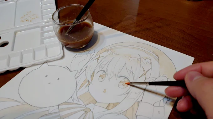 これはカプチーノを使って描いてみたチノちゃん。

ごちうさ連載10周年おめでとうございます。一時期ですが同じ誌面で連載できたのは光栄です。
#gochiusa #香風智乃 #珈琲で描いてみた 