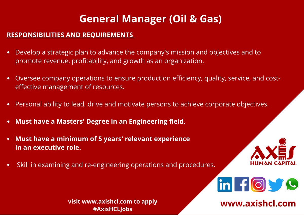 Axis Human Capital On Twitter: "Role : General Manager (Oil & Gas) Visit  Https://T.co/Bg6Nsmxckm To Apply. #Axishcljobs Https://T.co/2Avqzukrep" /  Twitter