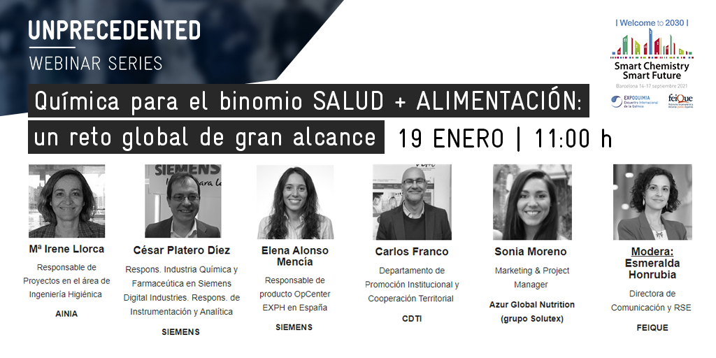 ForoQyS's tweet photo. Hoy a las 11:00 h todavía puedes asistir a la nueva sesión de #SmartChemistry en #Unprecedented sobre #Química para la #Salud y la #Alimentación con @ainiatecnologia @siemens_es @CDTIoficial y #Solutex. Modera @Feique_ES
Registro👉https://t.co/ayDiOGzOFb https://t.co/4dKMUTYwcM