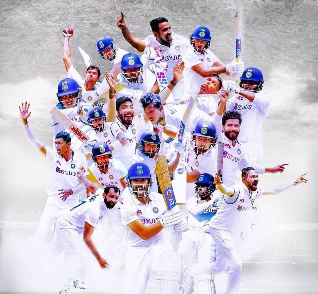 muk_joy's tweet photo. The entire squad to change the history at Gabba....
India winning the test series 2-1...
Great composure shown against the best bowlers
Gill, Pujara, Rahane, Pant,Sundar and everyone

Thank you 🙏

#TeamIndia thanks for best support...🇮🇳😘
#AUSvsIND #Gabba #IndianCricketTeam https://t.co/V6qg7TFJ6T