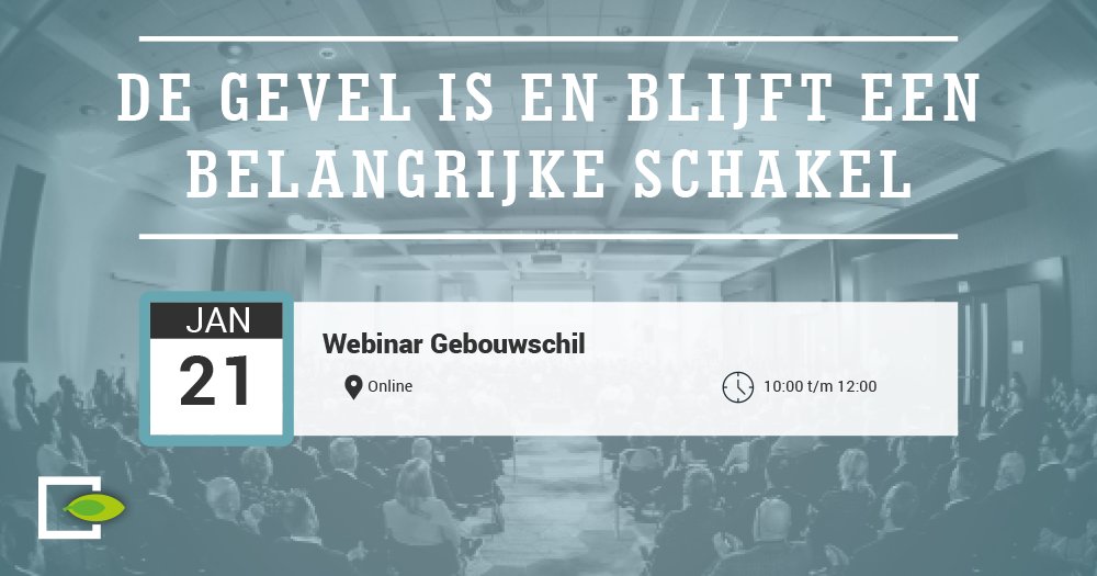 LAATSTE KANS INSCHRIJVEN
De gevel is en blijft een belangrijke schakel om duurzaamheidsambities te halen. In dit webinar besteden we aandacht aan innovaties in de gevel en belichten we de impact die een goede gebouwschil kan maken. Schrijf je nu snel in: bit.ly/3qLbubF