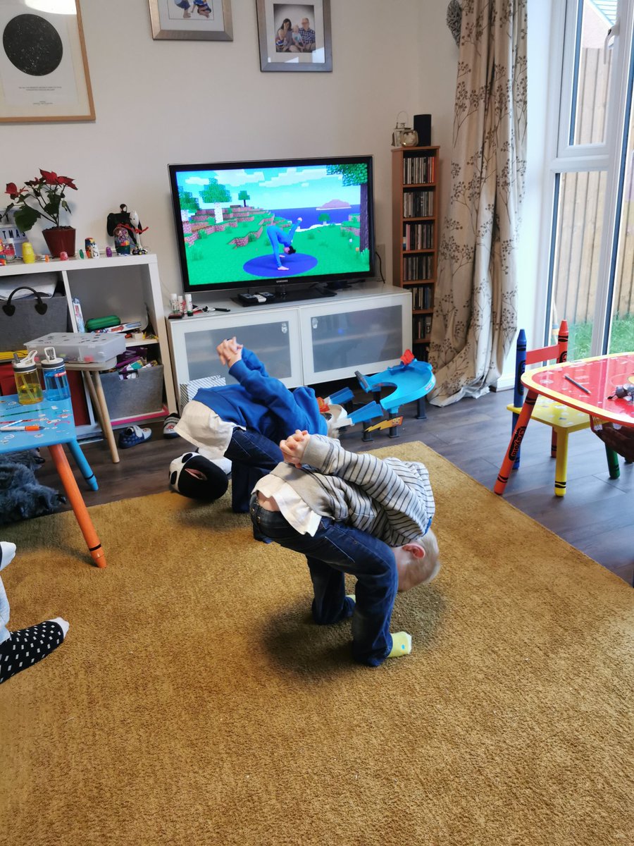vkennedy382's tweet photo. Cosmic Yoga going well in our house this morning. Today they chose Minecraft yoga 🙂@yrstocktonwood https://t.co/ZKVcU1aFVu
