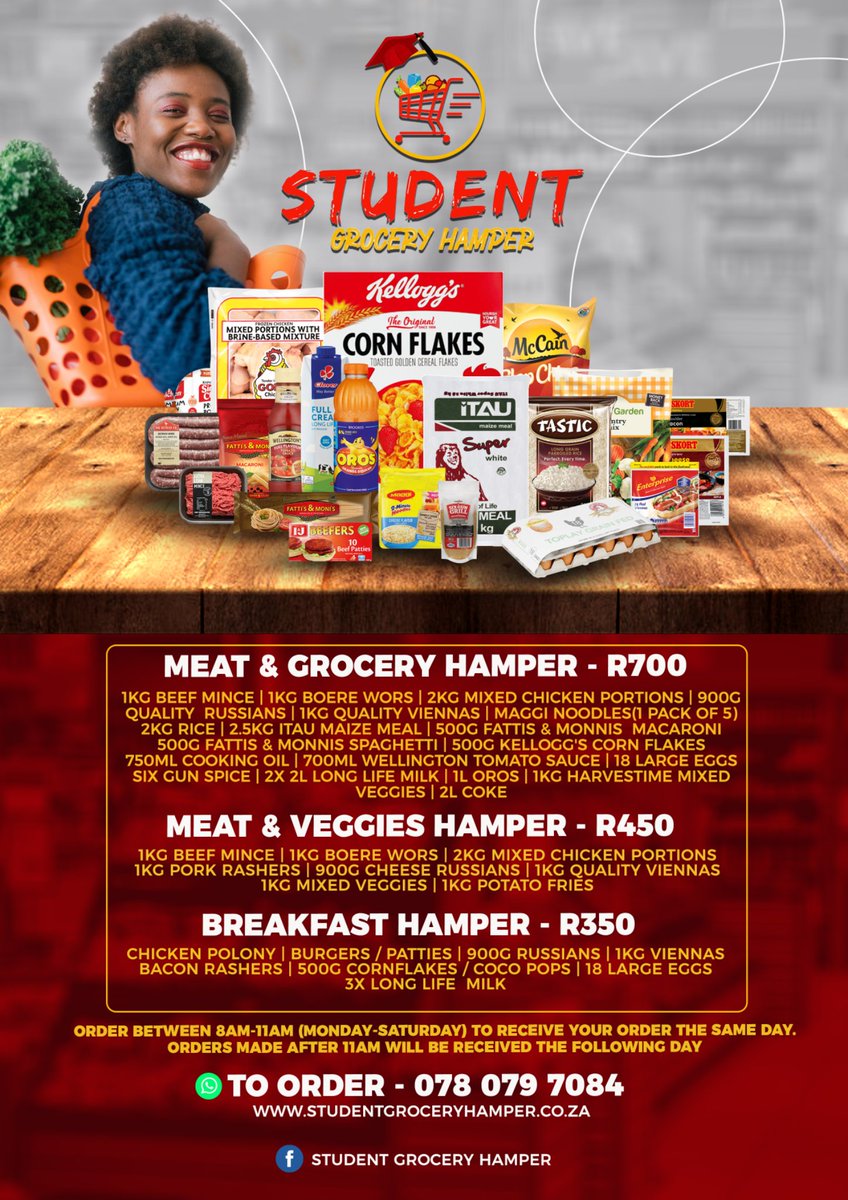 HamperSa's tweet photo. We are proud to announce that we are back with the greatest deals in SA. Check the below details on how to order for same day Delivery🥗🌮🍗🥓🥩🍖🌭🥘🍲🥣 https://t.co/VtaZTfMVK0