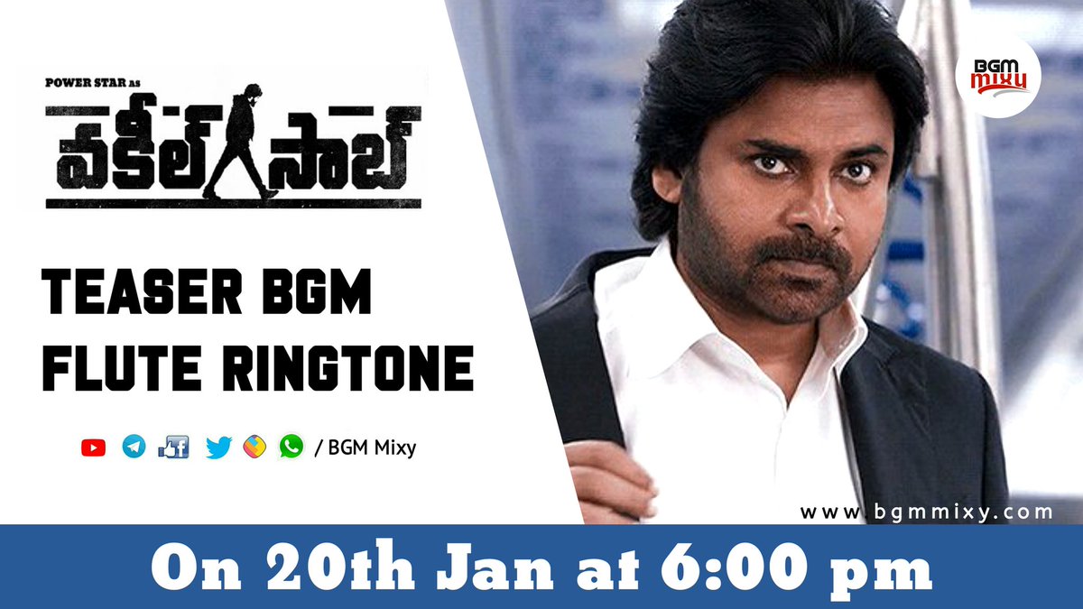 Tomorrow 6:00 pm 🔥
Get Ready to Change Your Ringtones with #VakeelSaabTEASER Flute BGM.

Follow @BgmMixy & Stay Tuned ⚡

Free Download Links of Full BGM Versions (HD) will be given in description of the video or visit our blog (bgmmixy.com)

#VakeelSaab @PawanKalyan