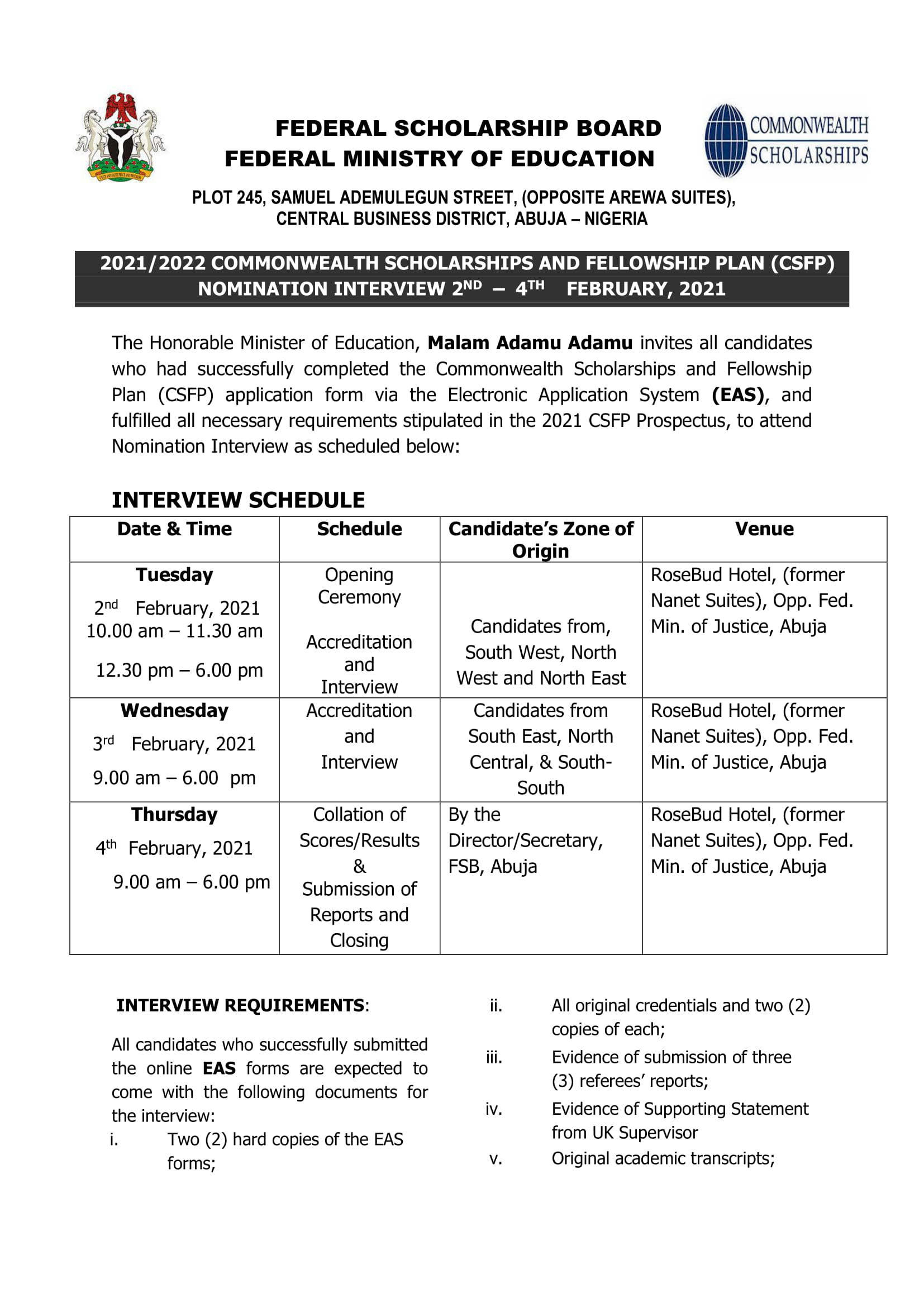  Commonwealth Scholarships Nomination Interview 