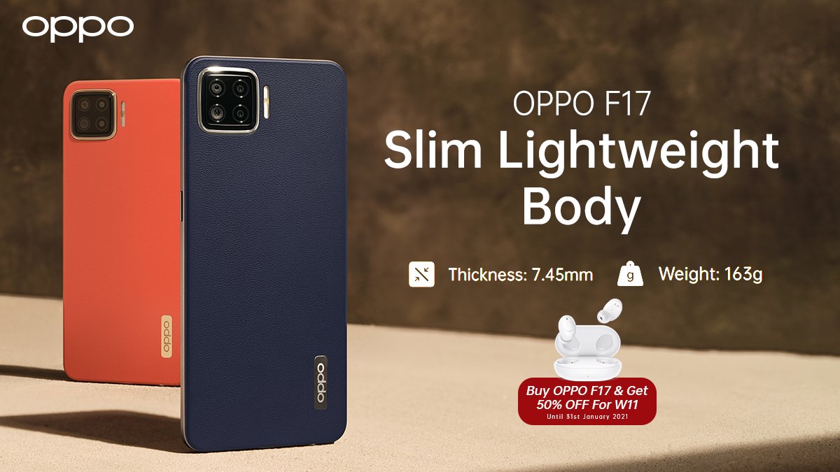 OPPOSriLanka's tweet photo. #OPPOF17’s slim, lightweight body features only 163g weight and a thickness of 7.45mm.
OPPO F17 | Rs. 54,990
Know more: https://t.co/9gDzhEwVWi
#UltraFunction #UltimateFun #OPPOSriLanka https://t.co/GpLmYAlcZ0