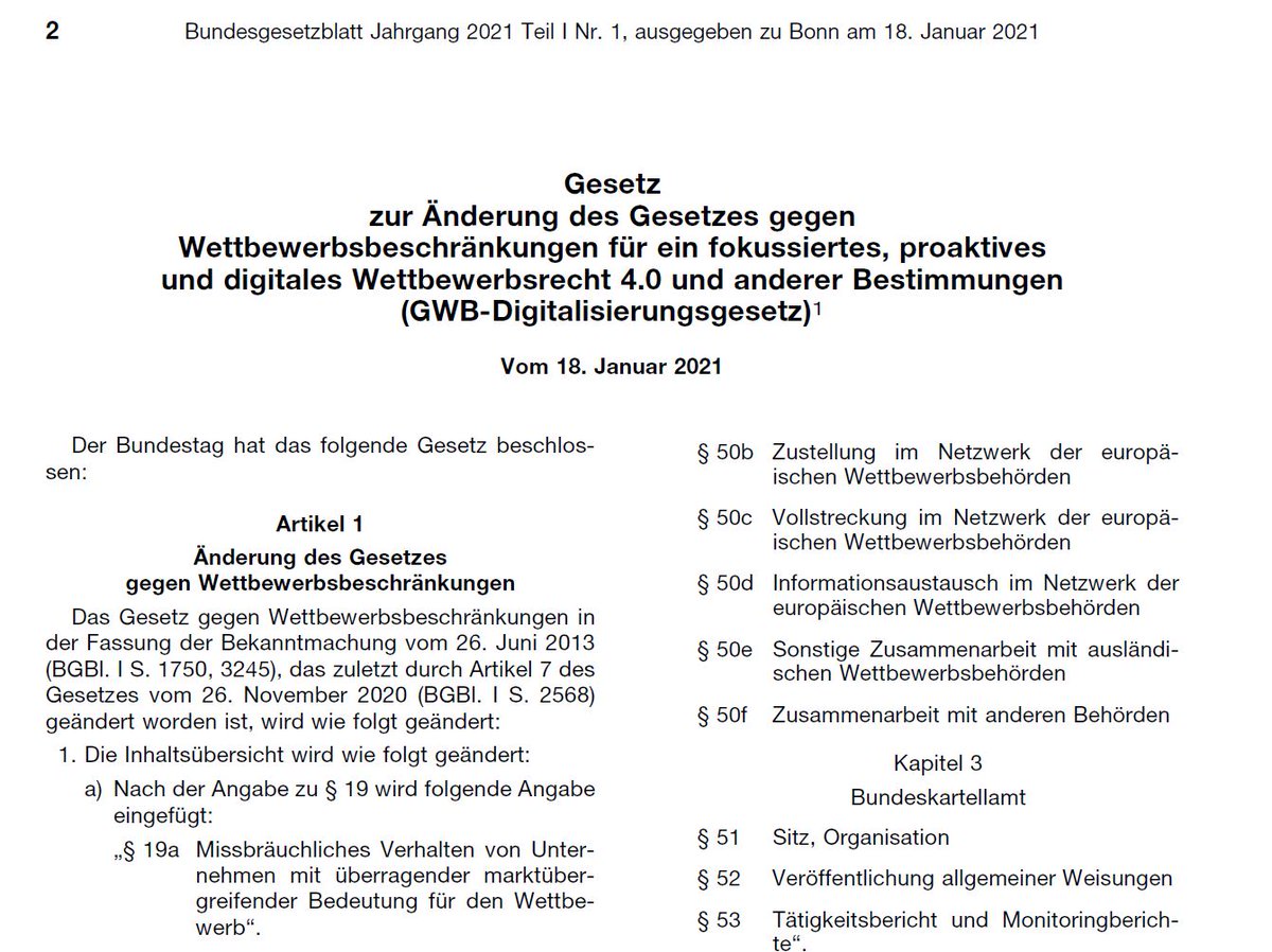 Kartellamt's tweet photo. Das ging schnell! #GWB-Novelle bereits in Kraft getreten.
#GWB10 #Wettbewerbsschutz #Digitalwirtschaft
PM ➡️https://t.co/WACCmzW8ia
Gesetz ➡️https://t.co/XmmrHxjJOA https://t.co/fo6bjIyK11