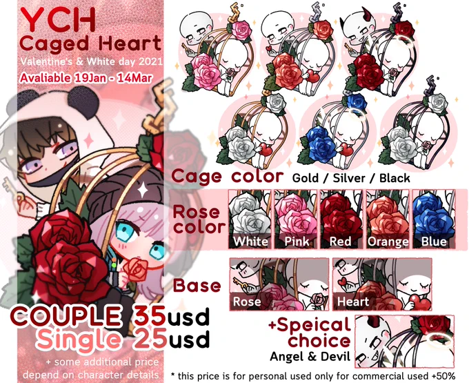 [RT appreciate]

🌹YCH Commission &amp; P2U🌹
There's no escape in this cage of love.
But don't worry, my dear. I never want to be free.

For commission please DM. (Don't forget to read pic3)

P2U here: https://t.co/wPPZaHRjSR

thank you all! 😘🍫

#commission #commissionsopen #P2U 