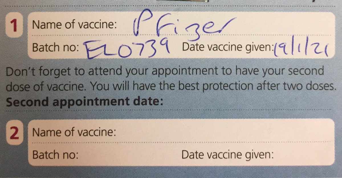 LyndseySpellman's tweet photo. One down, 3 to go...
Excellent organisation at our local #vaccine centre this morning.
#ParentA mildly embarrassed by sticker 🤣
#My80sCrew #COVID19 https://t.co/2uY5t22vEl