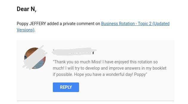 RCS_DigitalF's tweet photo. Thank you Poppy 😊 @ReddenCourt #rcs #makesitworthwhile #distancelearning #StayHome #onlinelearning #GoogleClassroom #feedback #studentdevelopment #committedtosuccess #thankyou https://t.co/xqF1PTNnmR